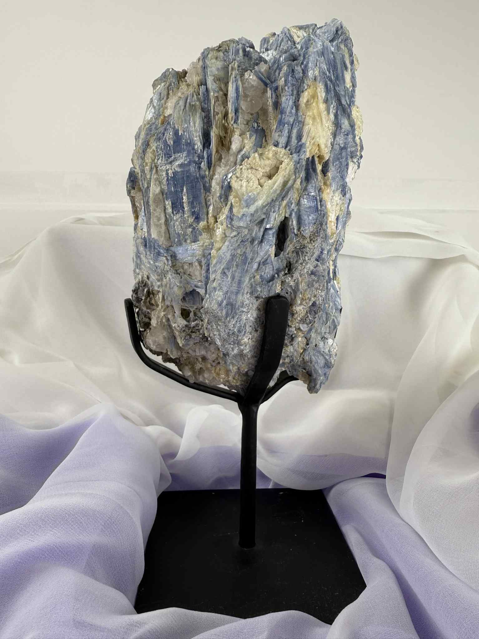 Blue Kyanite With Quartz On Metal Stand Kyanite