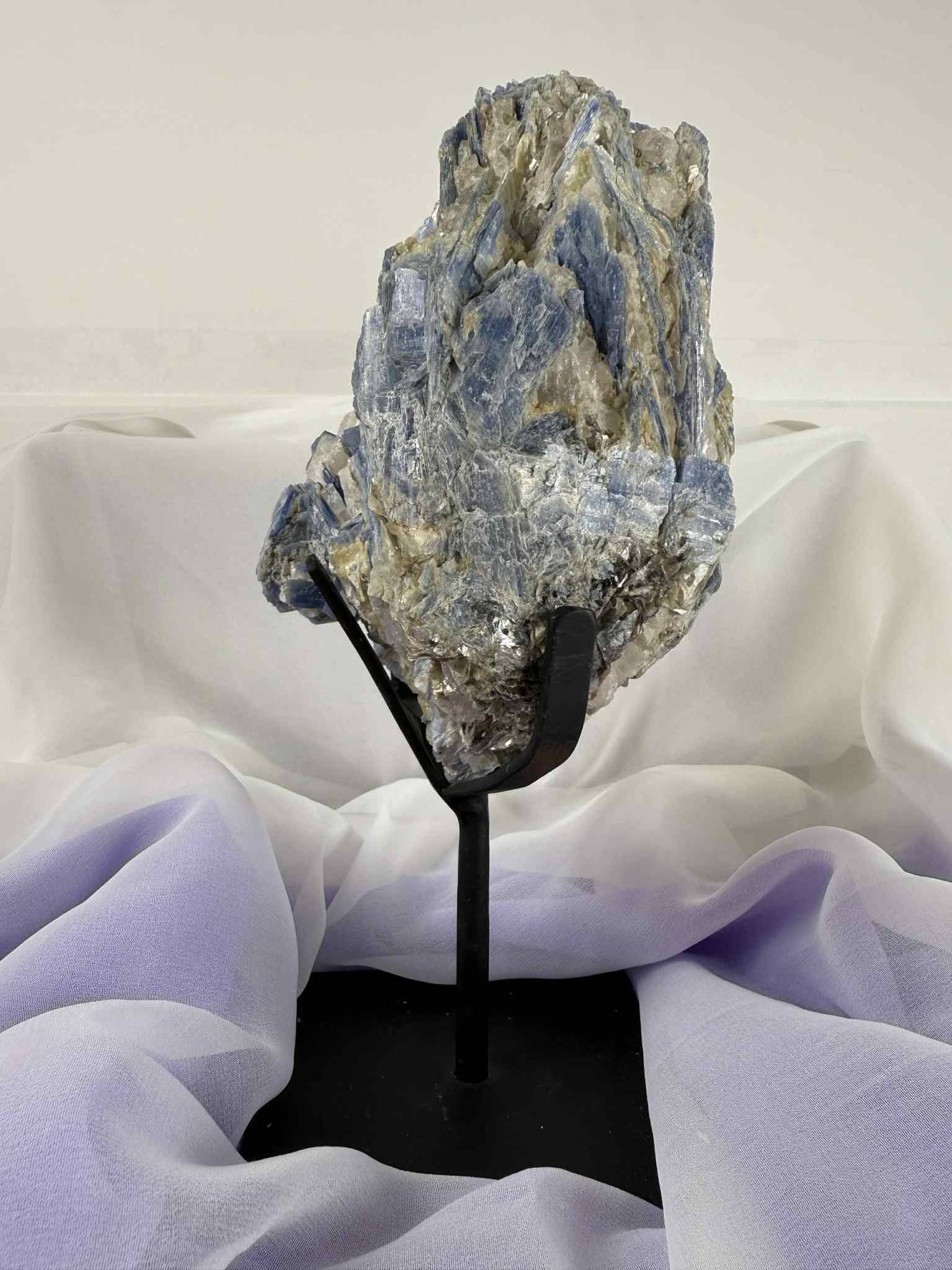 Blue Kyanite With Quartz On Metal Stand Kyanite