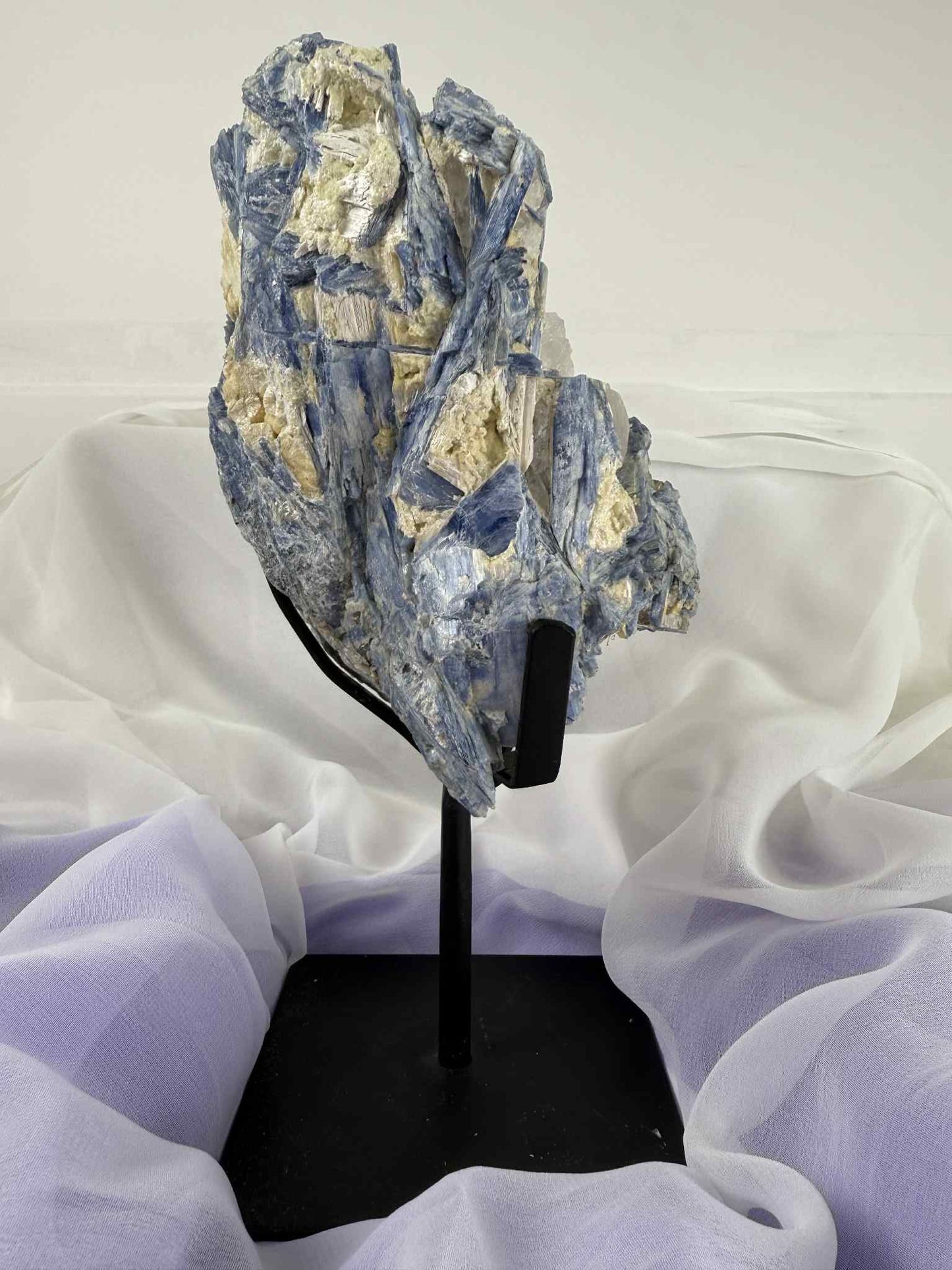 Blue Kyanite With Quartz On Metal Stand Kyanite