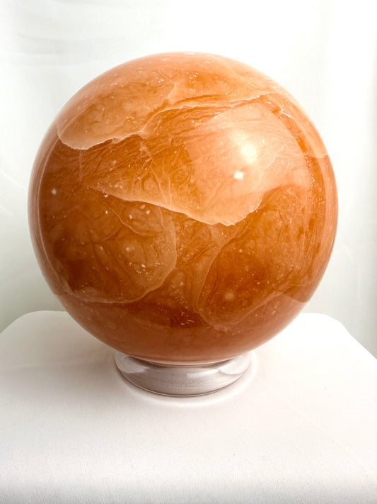 Extra Large Peach Calcite Crystal Sphere - Madagascar - 5.06kg