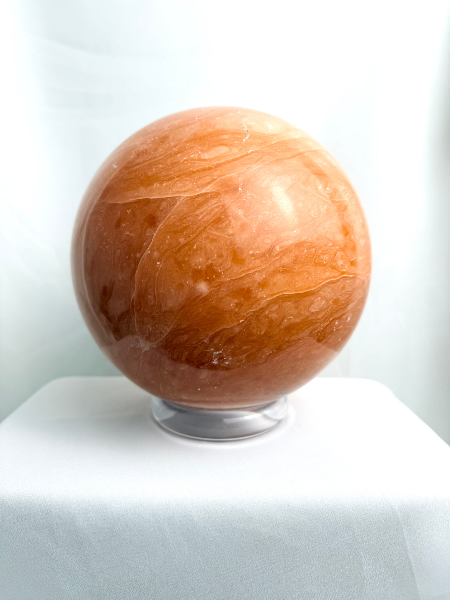Extra Large Peach Calcite Crystal Sphere - Madagascar - 5.06kg