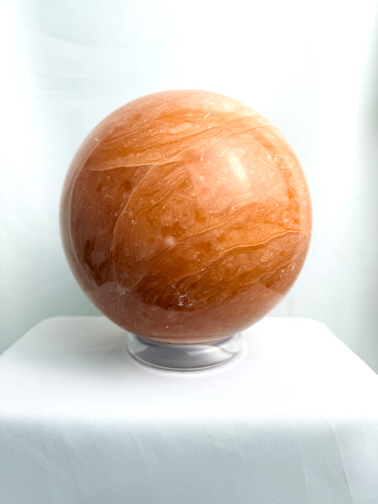 Extra Large Peach Calcite Crystal Sphere - Madagascar - 5.06kg