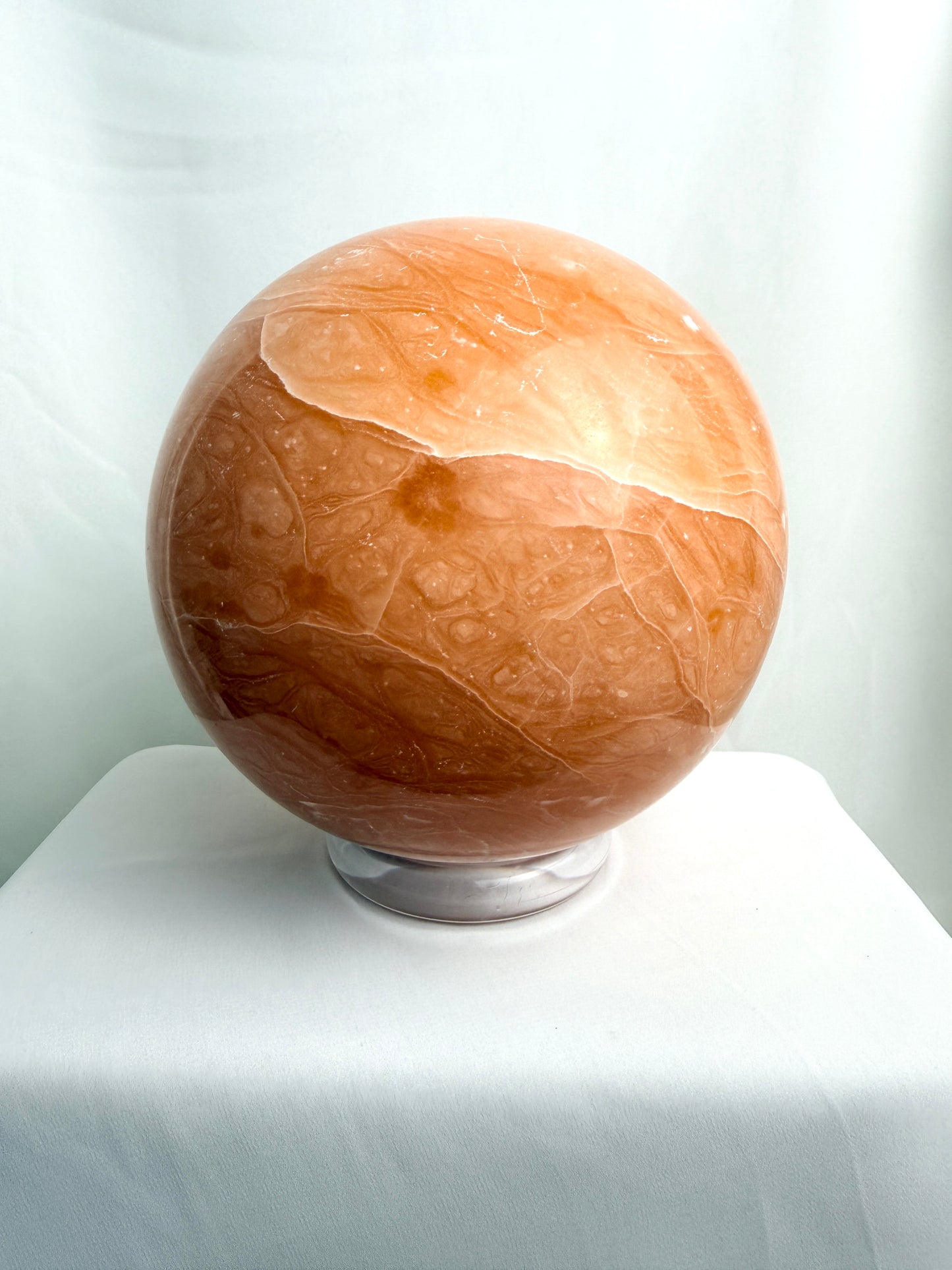 Extra Large Peach Calcite Crystal Sphere - Madagascar - 5.06kg