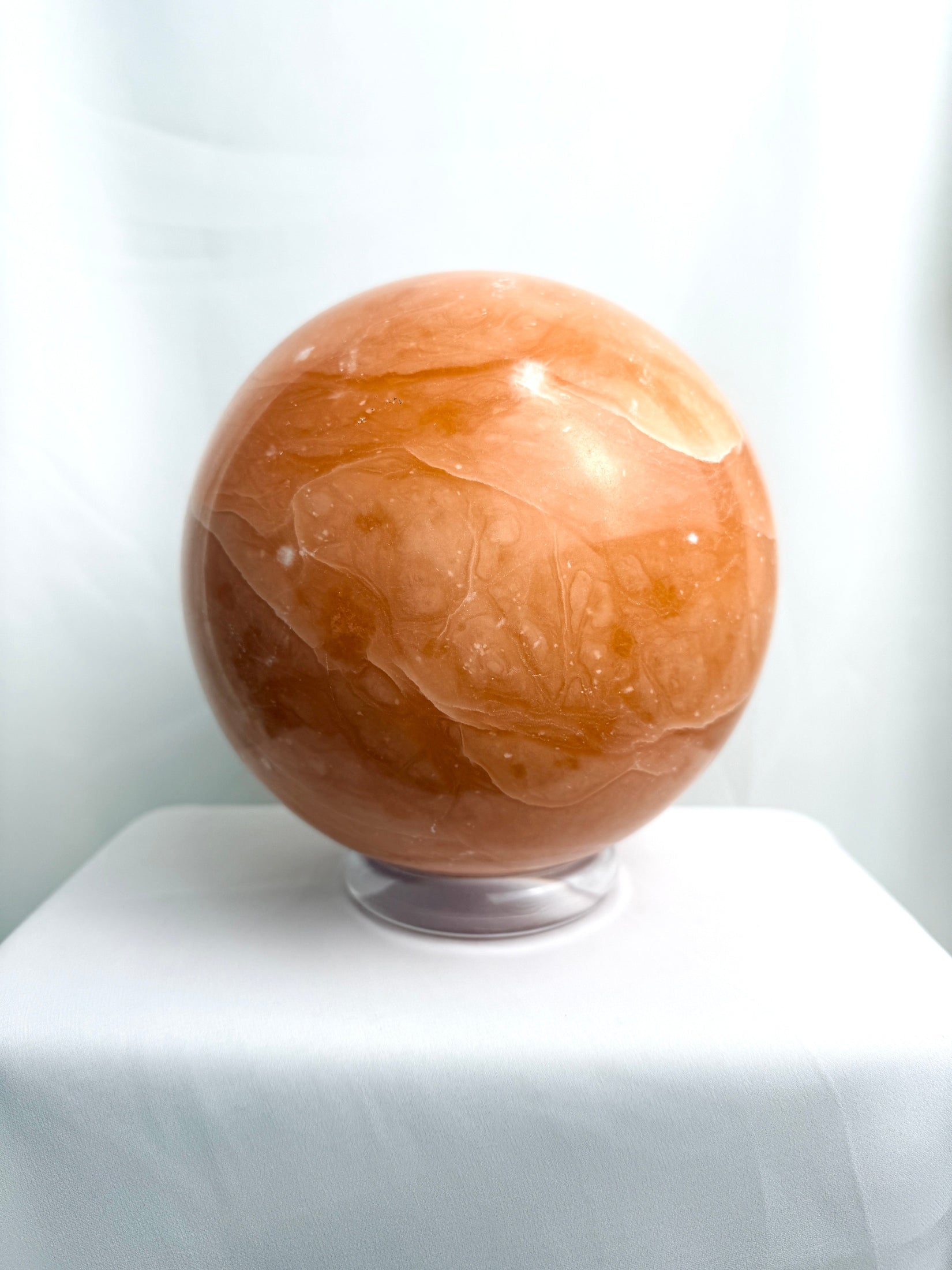 Extra Large Peach Calcite Crystal Sphere