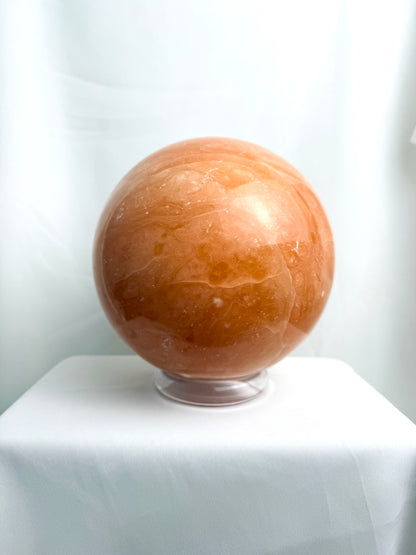 Extra Large Peach Calcite Crystal Sphere - Madagascar - 5.06kg