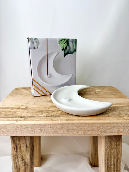 White Crescent Moon Incense Stick Holder