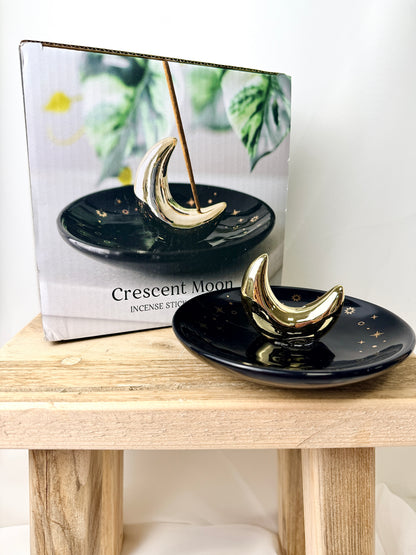 Gold Crescent Moon Incense Stick Holder