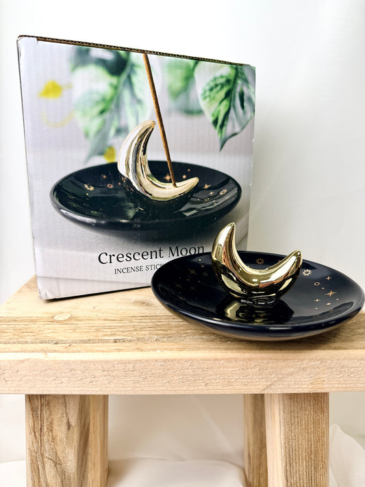 Gold Crescent Moon Incense Stick Holder