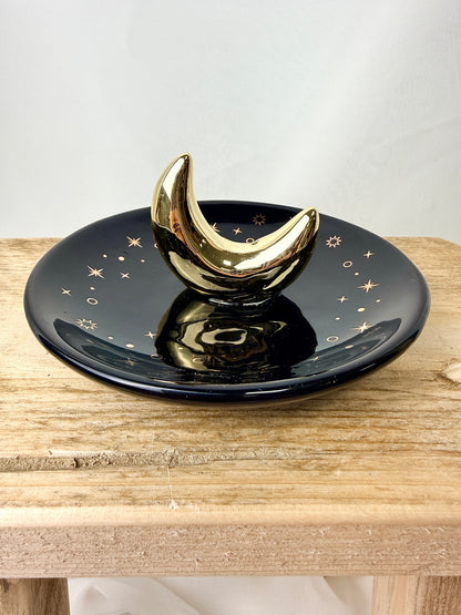 Gold Crescent Moon Incense Stick Holder