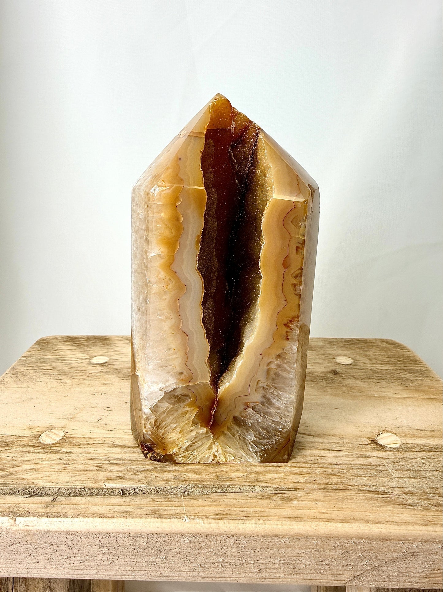 Brown Orange Agate Point - Polished Druzy Crystal Tower - 0.83kg - Brazil (#1)