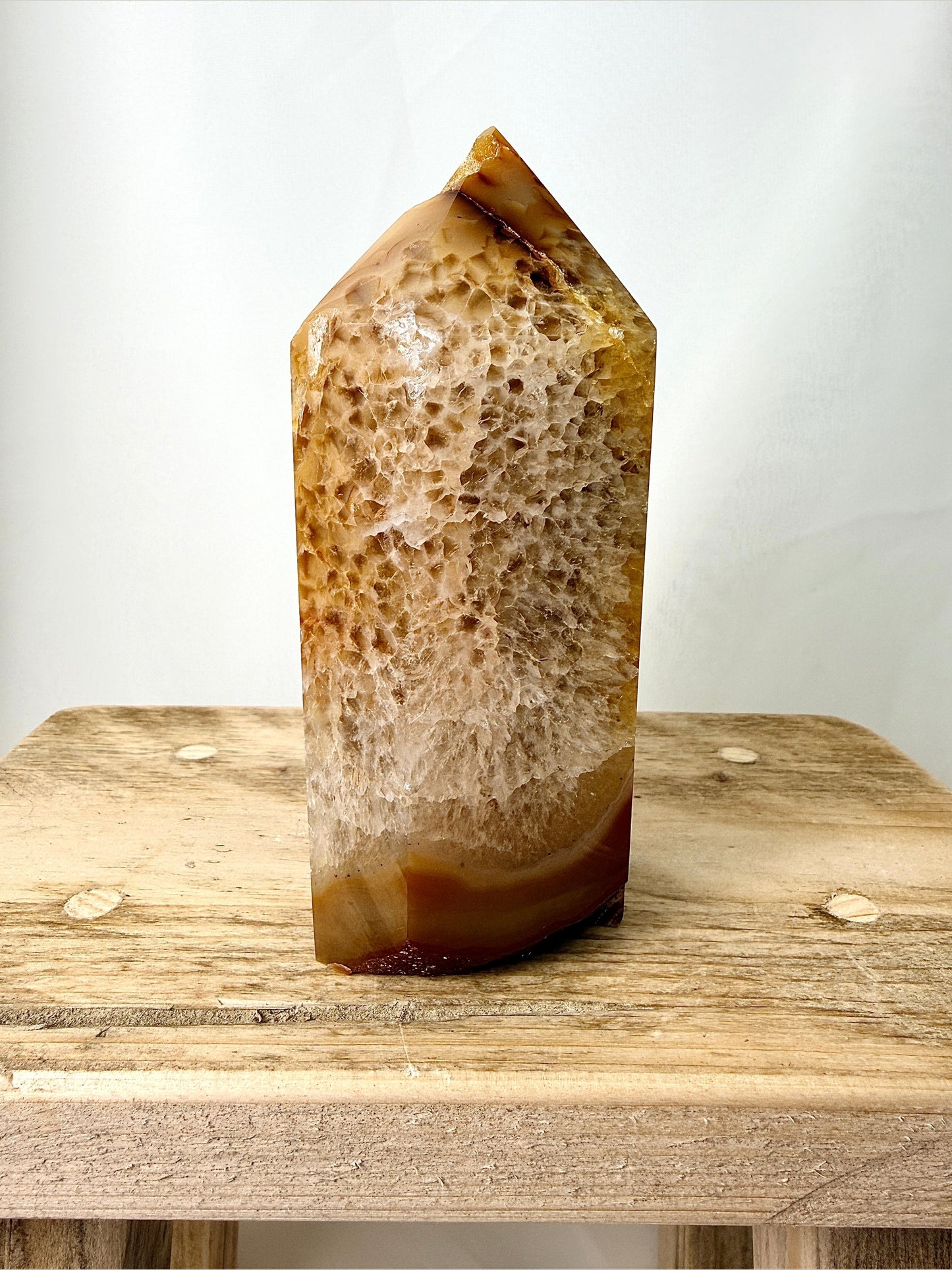 Brown Orange Agate Point - Polished Druzy Crystal Tower - 0.83kg - Brazil (#1)