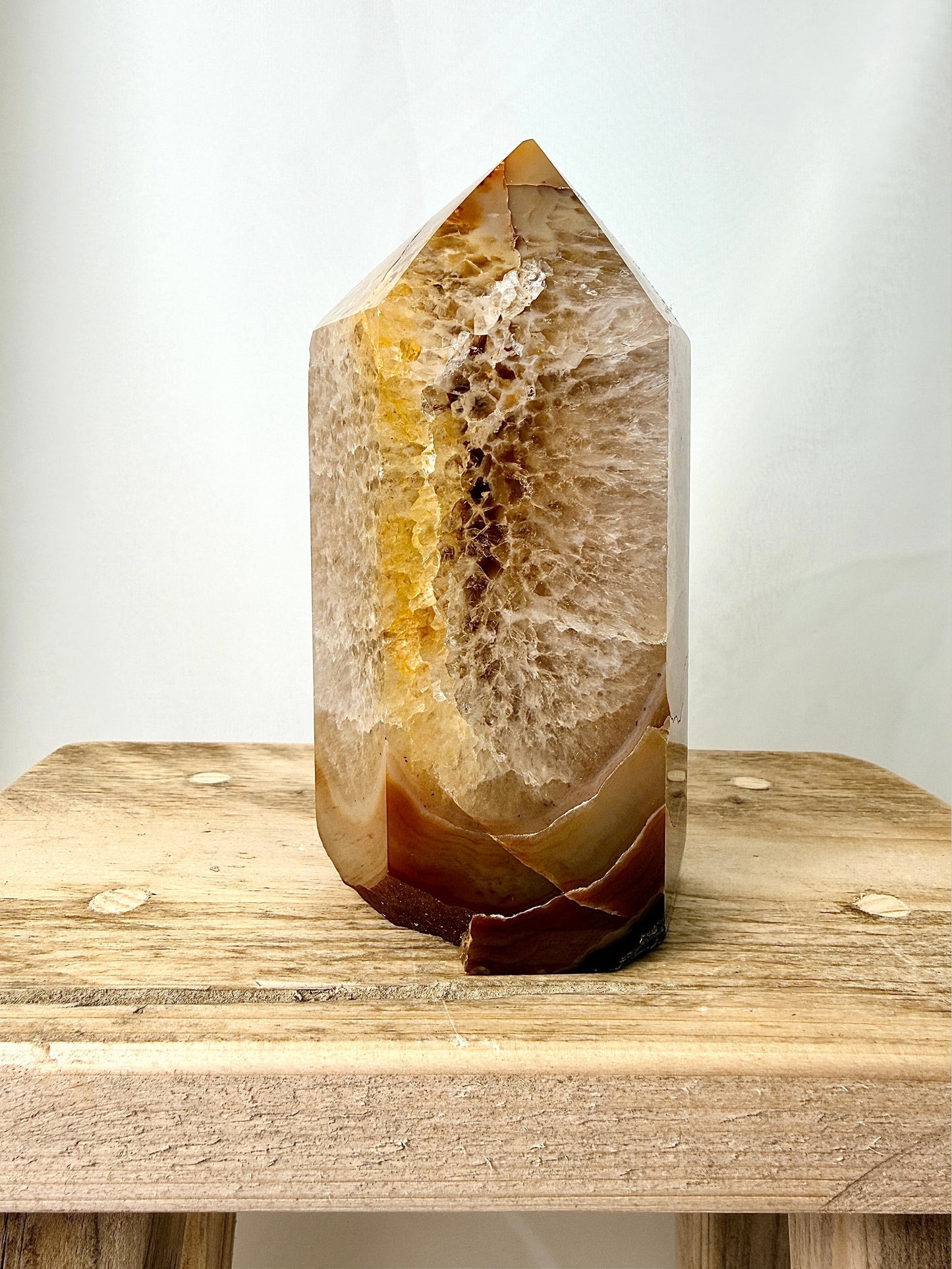 Brown Orange Agate Point - Polished Druzy Crystal Tower - 0.83kg - Brazil (#1)