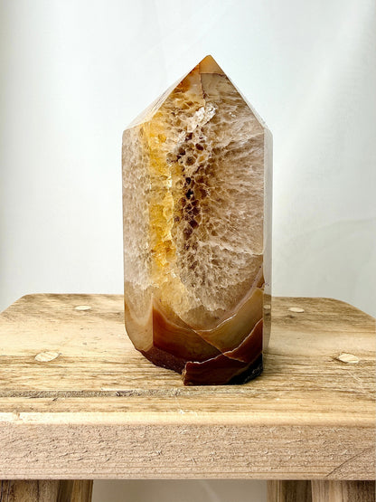 Brown Orange Agate Point - Polished Druzy Crystal Tower - 0.83kg - Brazil (#1)