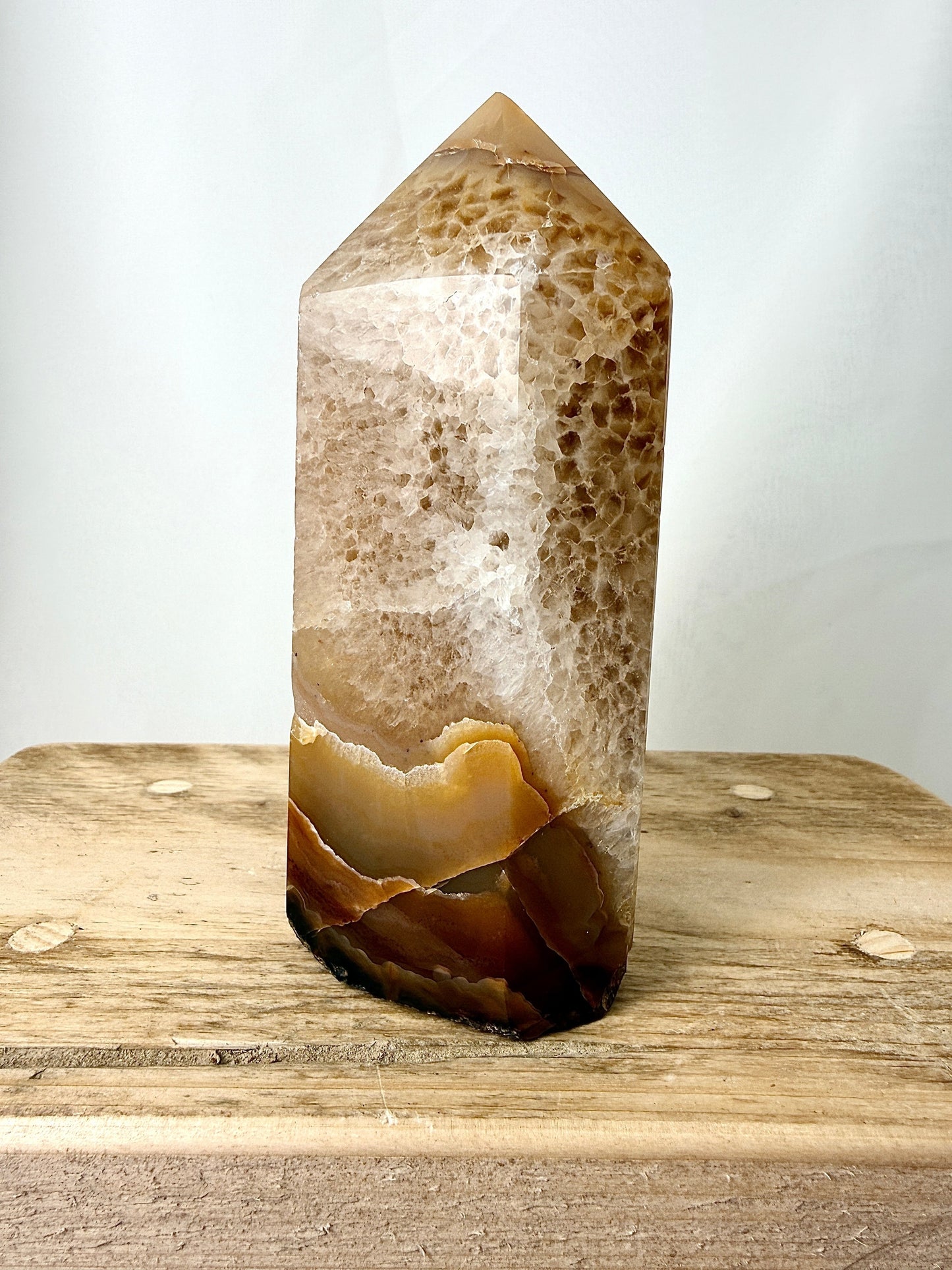 Brown Orange Agate Point - Polished Druzy Crystal Tower - 0.83kg - Brazil (#1)