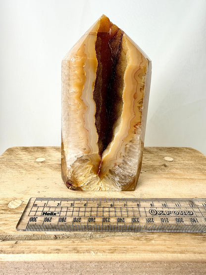 Brown Orange Agate Point - Polished Druzy Crystal Tower - 0.83kg - Brazil (#1)