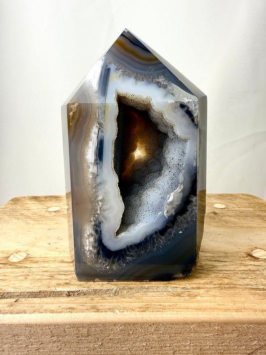 Grey Agate Point - Polished Druzy Crystal Tower - 0.77kg - Brazil (#2)