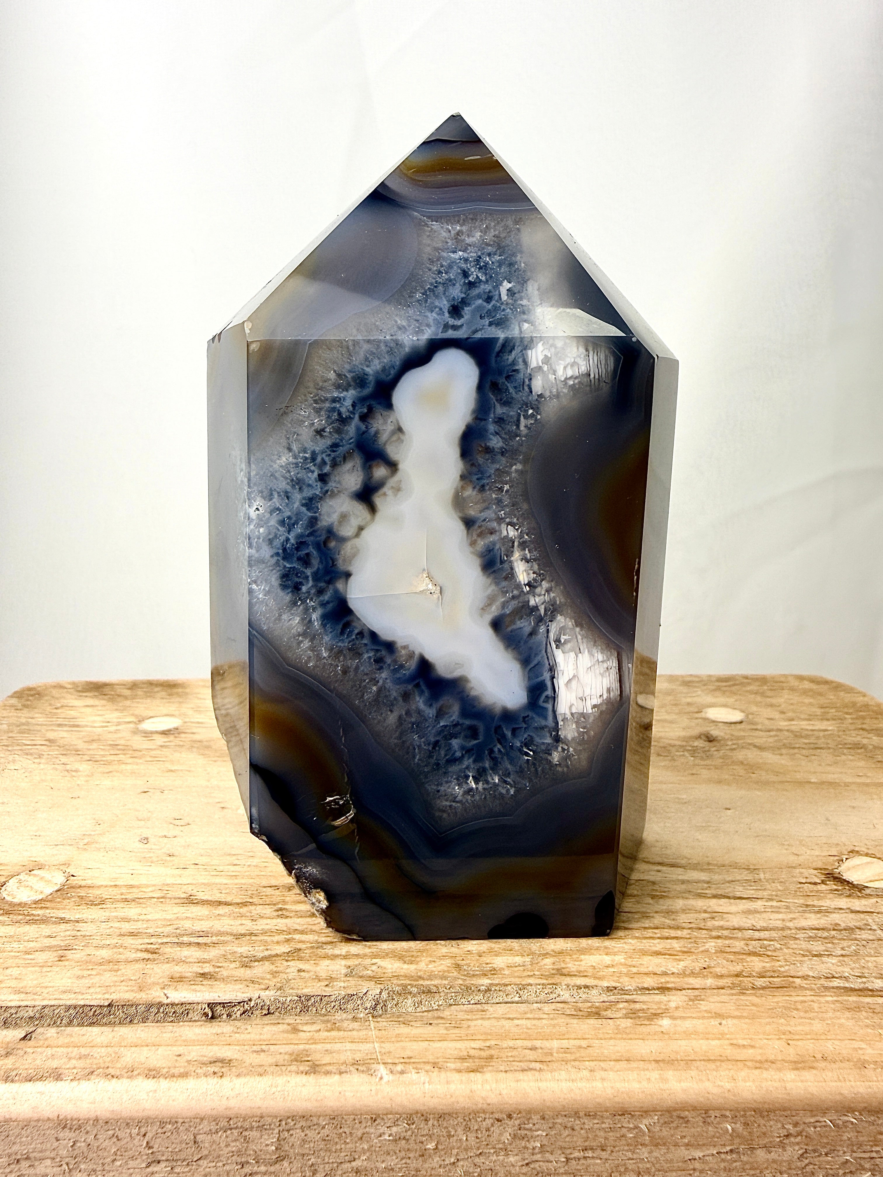 Grey Agate Point - Polished Druzy Crystal Tower (#2)