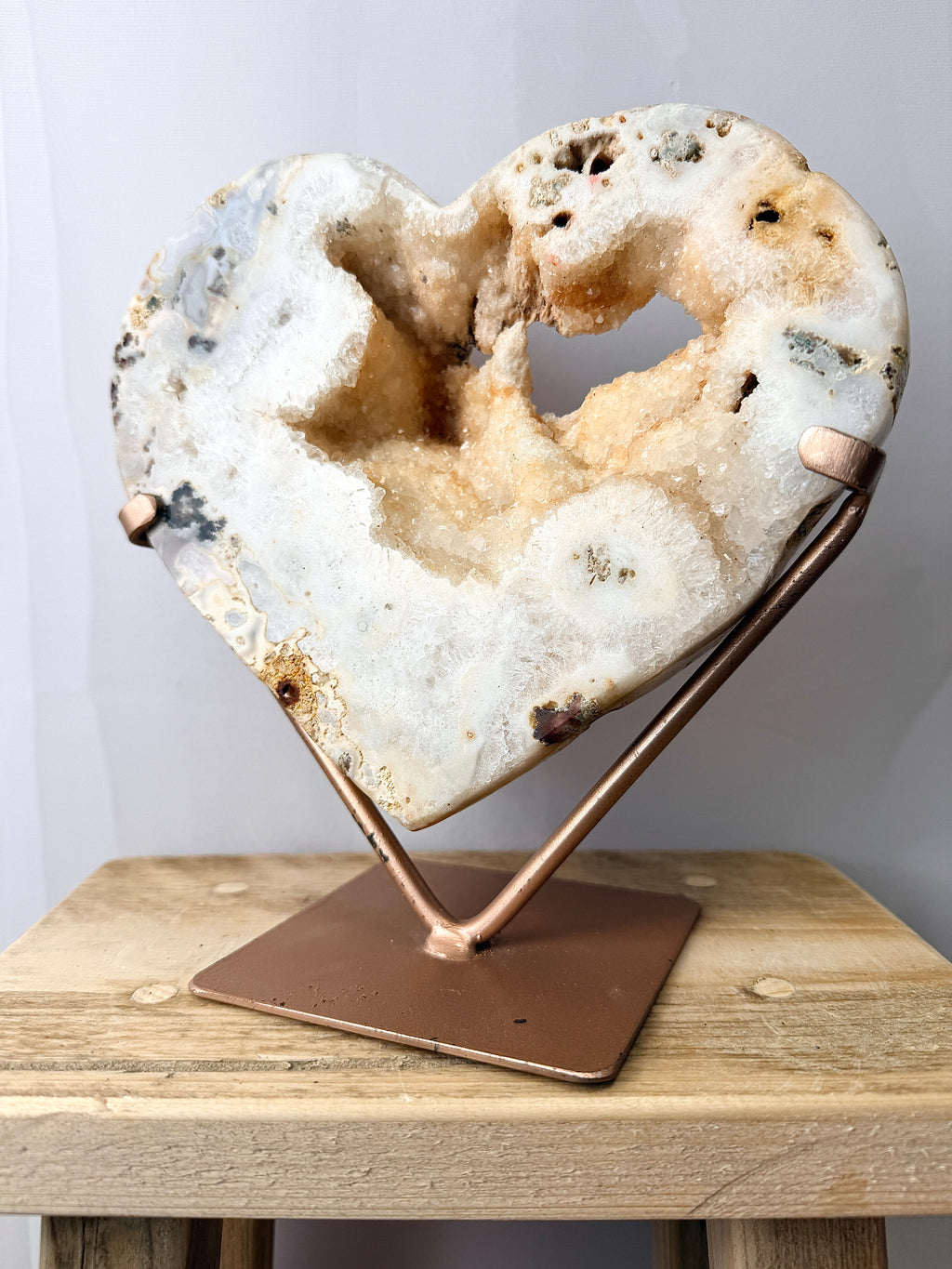 Pink Amethyst Heart with Rose Gold Stand