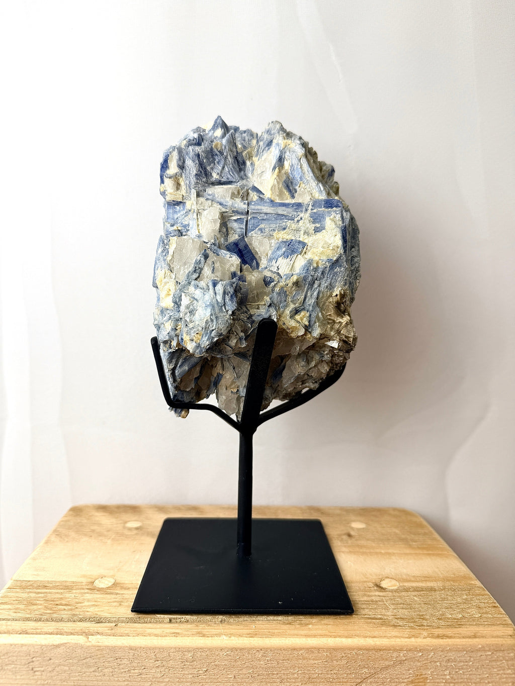 Blue Kyanite With Quartz On Metal Stand