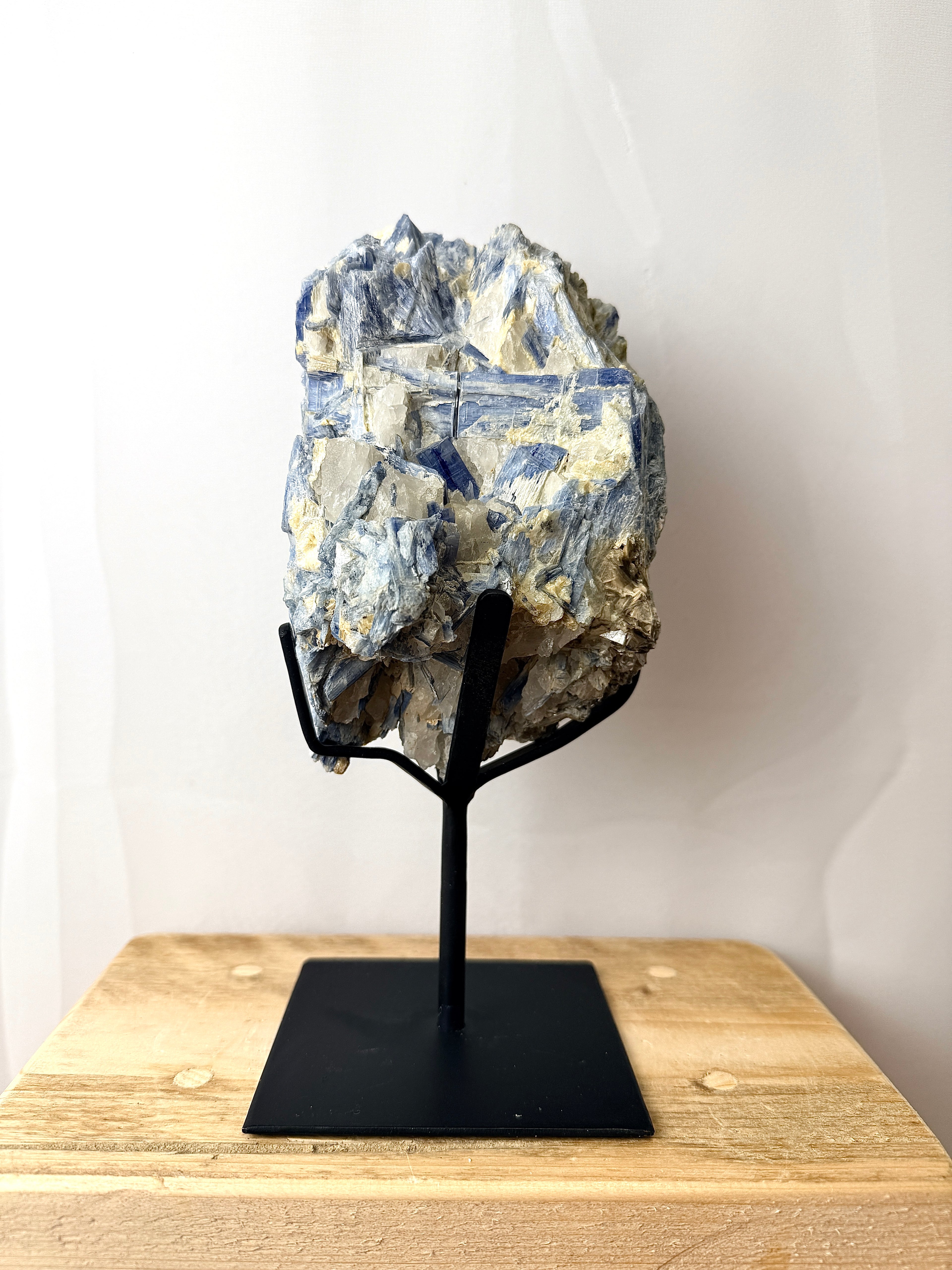 Blue Kyanite With Quartz On Metal Stand