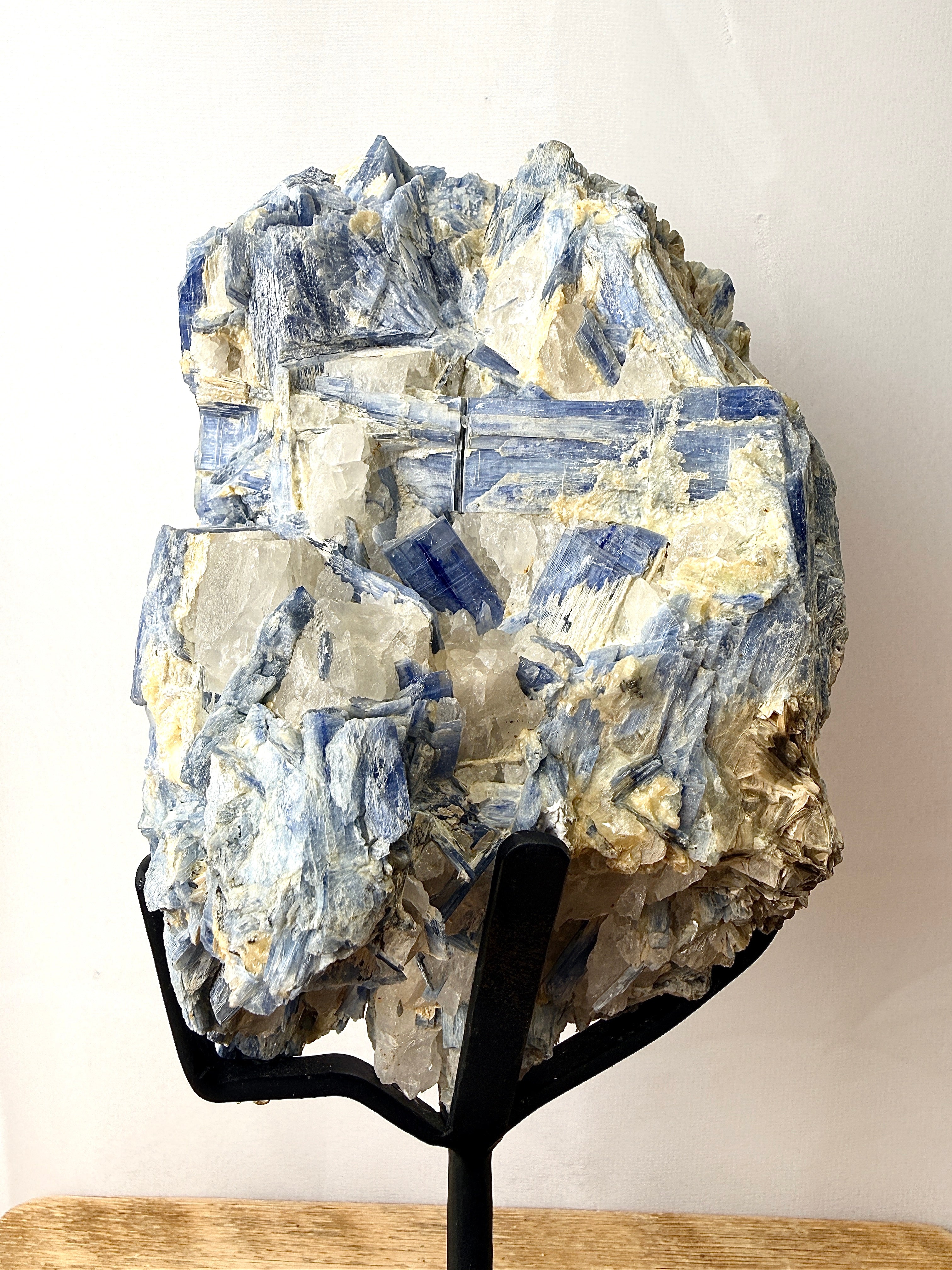 Blue Kyanite With Quartz On Metal Stand