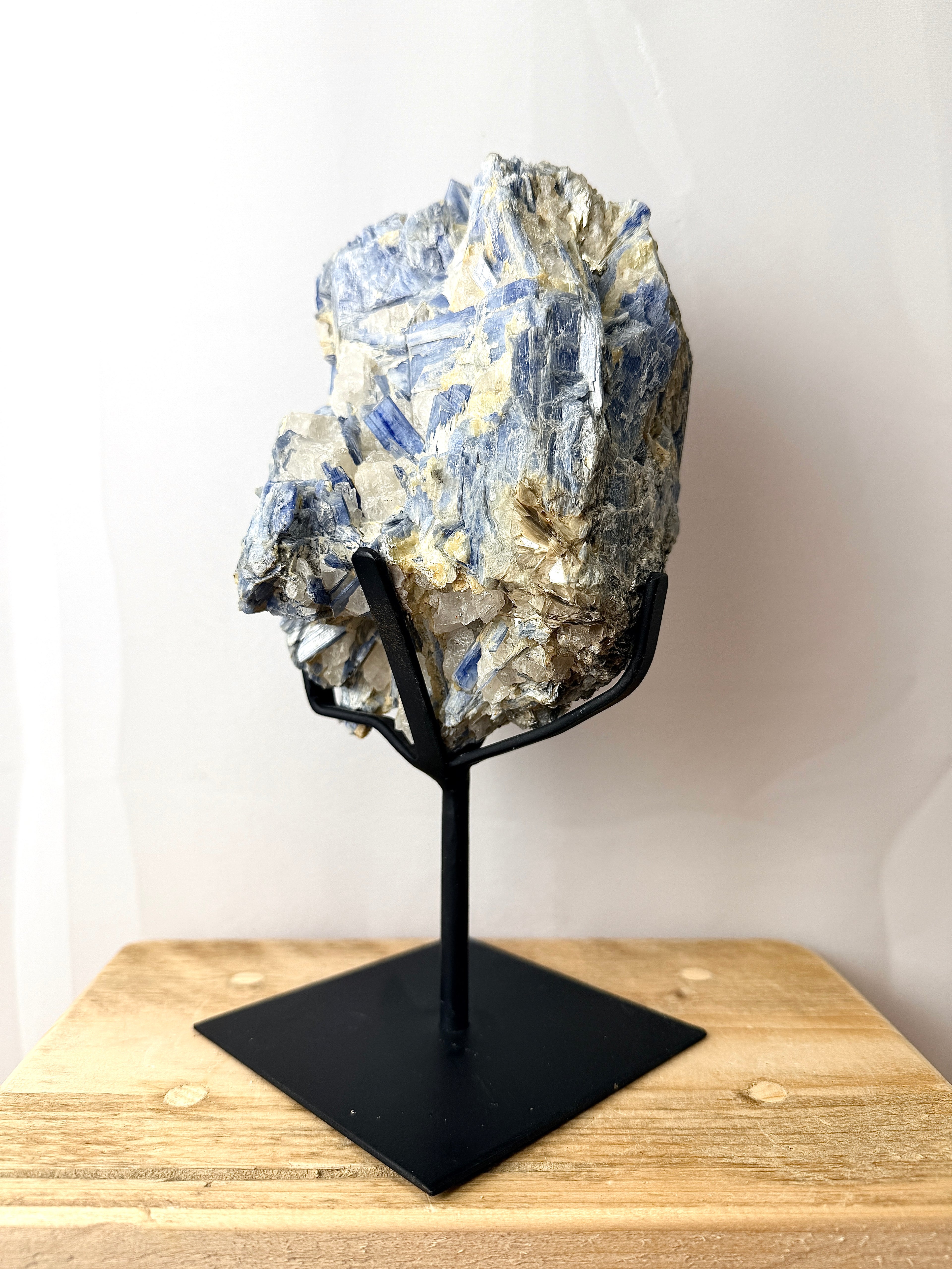 Blue Kyanite With Quartz On Metal Stand
