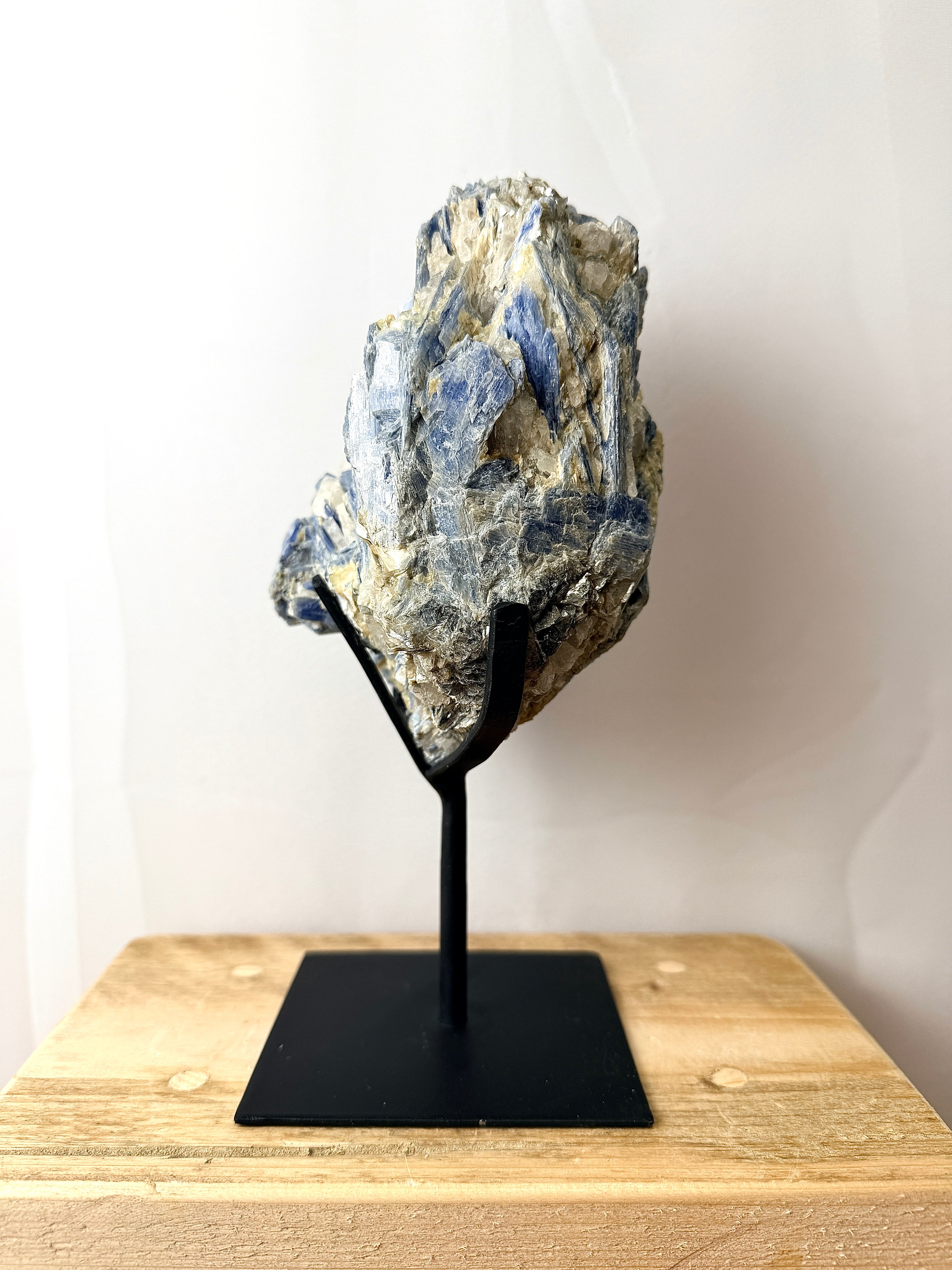 Blue Kyanite With Quartz On Metal Stand