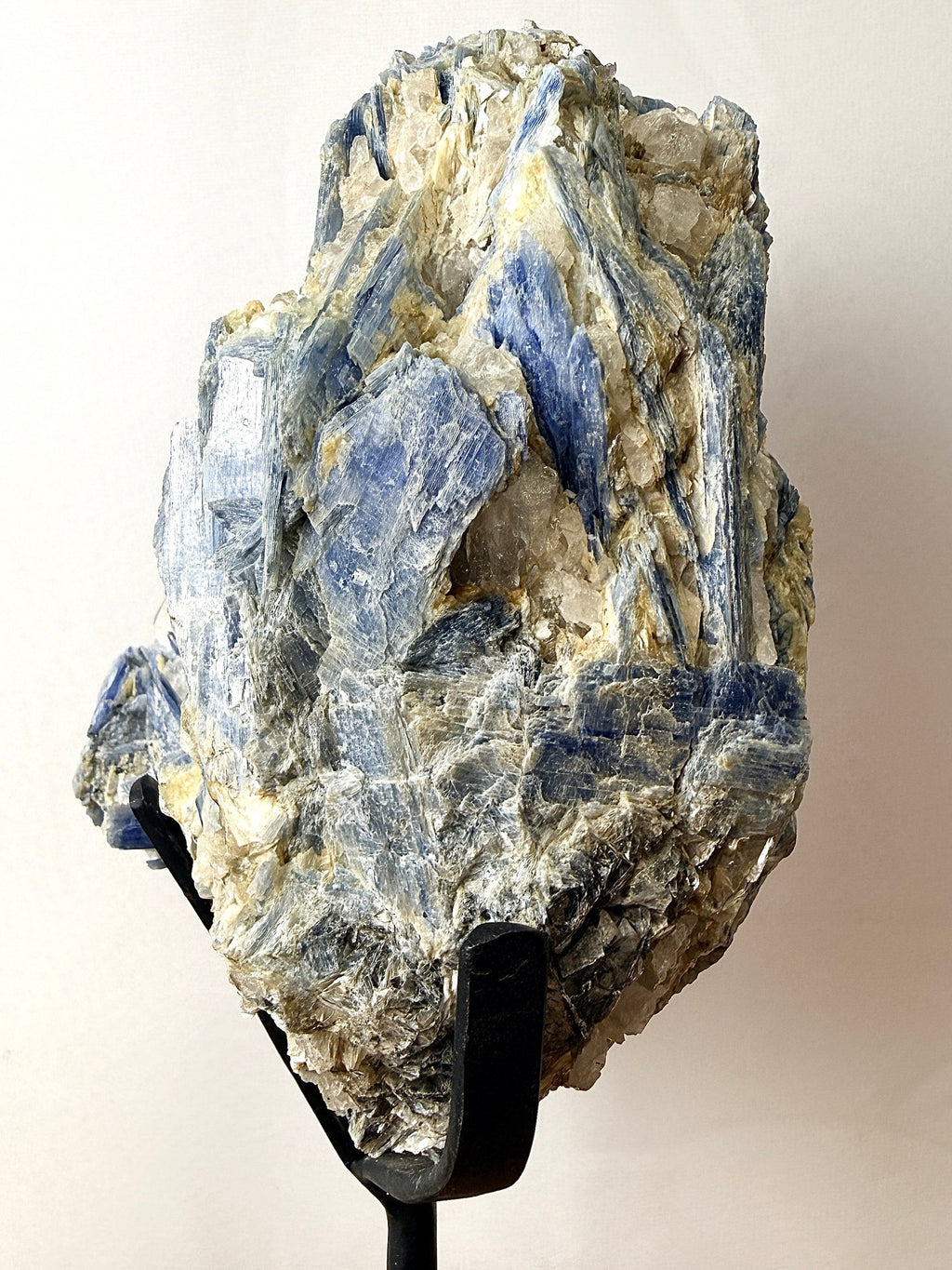 Blue Kyanite With Quartz On Metal Stand