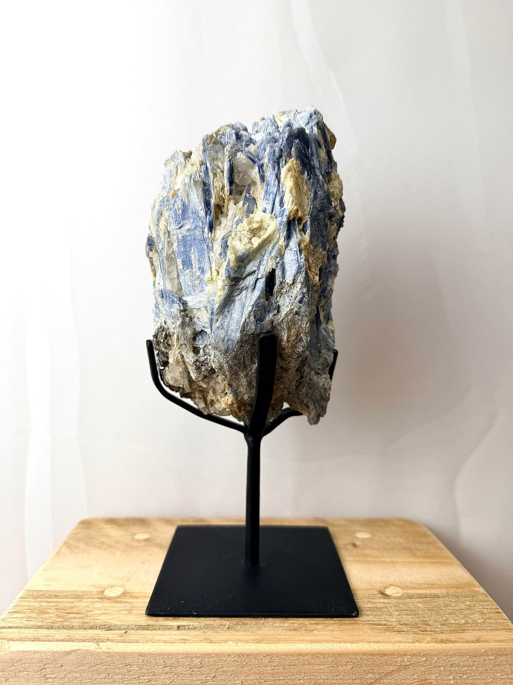 Blue Kyanite With Quartz On Metal Stand