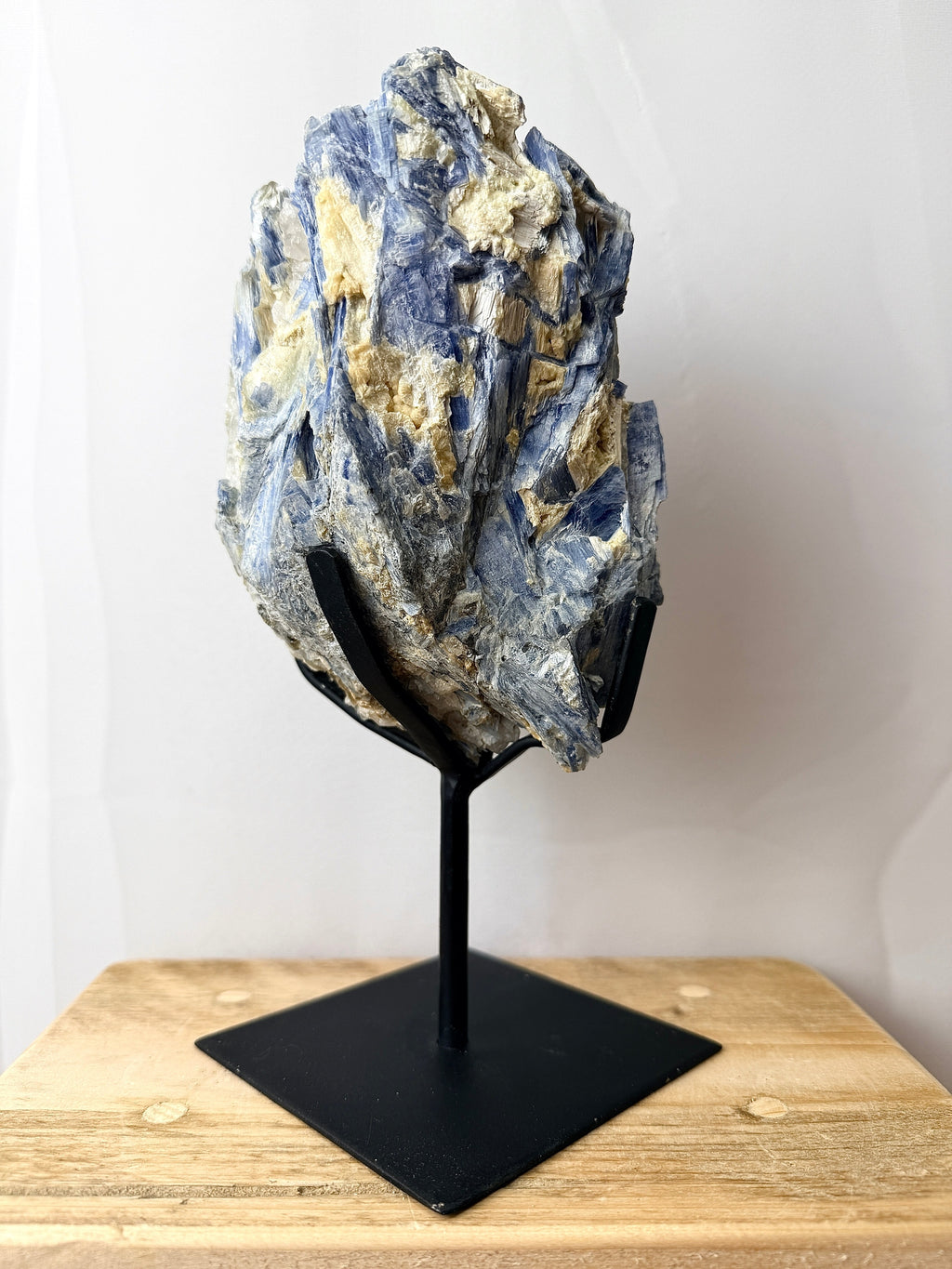 Blue Kyanite With Quartz On Metal Stand