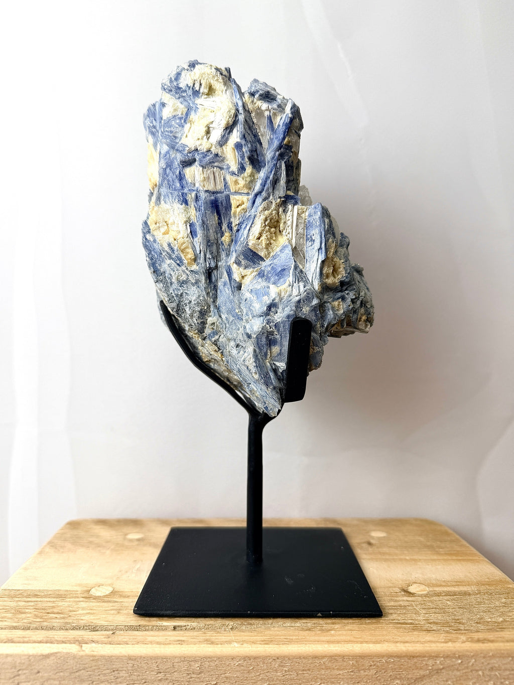 Blue Kyanite With Quartz On Metal Stand