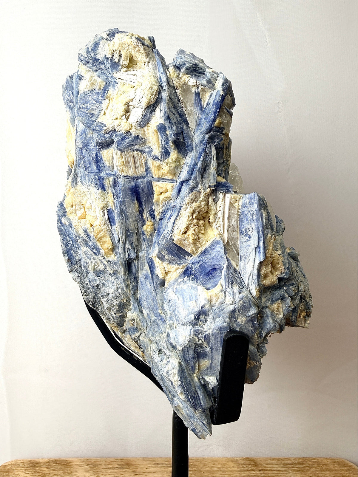 Blue Kyanite With Quartz On Metal Stand