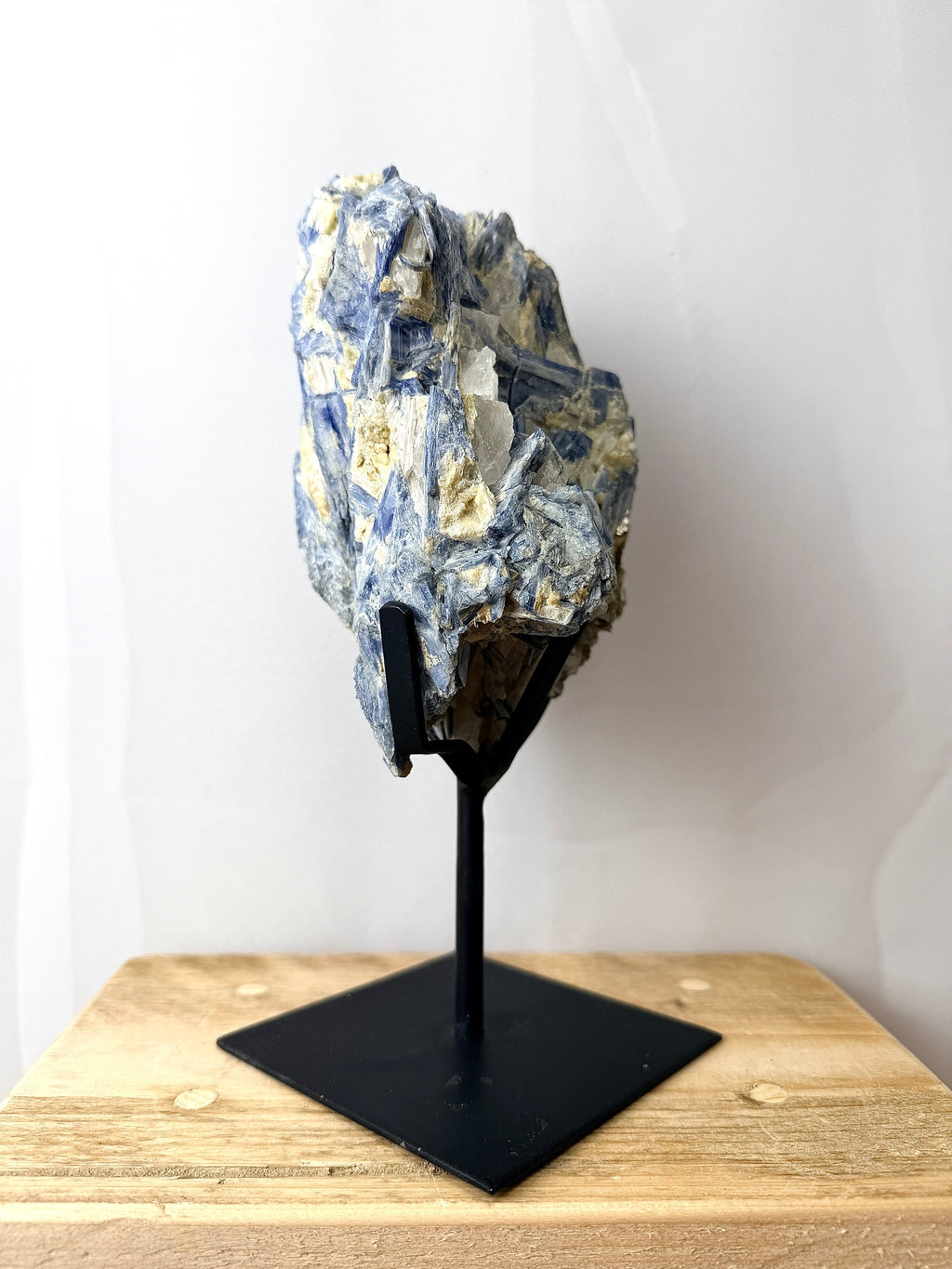 Blue Kyanite With Quartz On Metal Stand