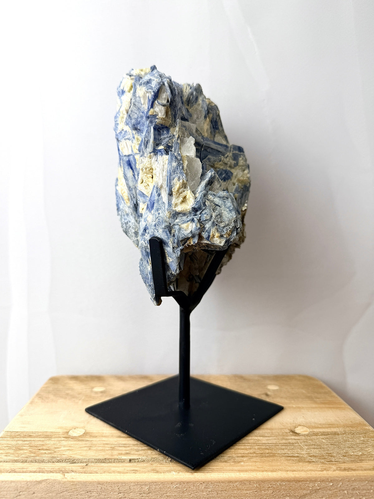Blue Kyanite With Quartz On Metal Stand