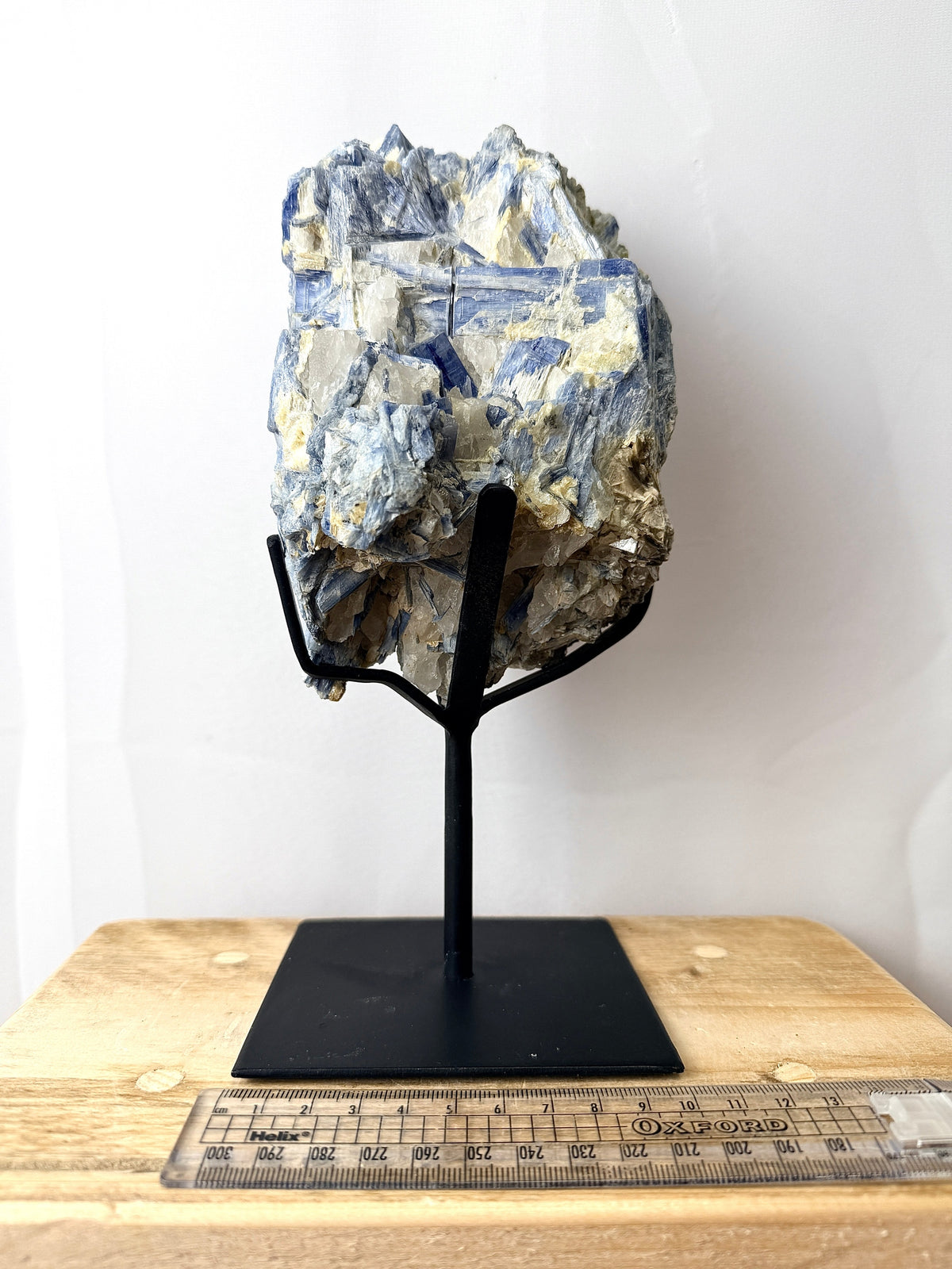 Blue Kyanite With Quartz On Metal Stand