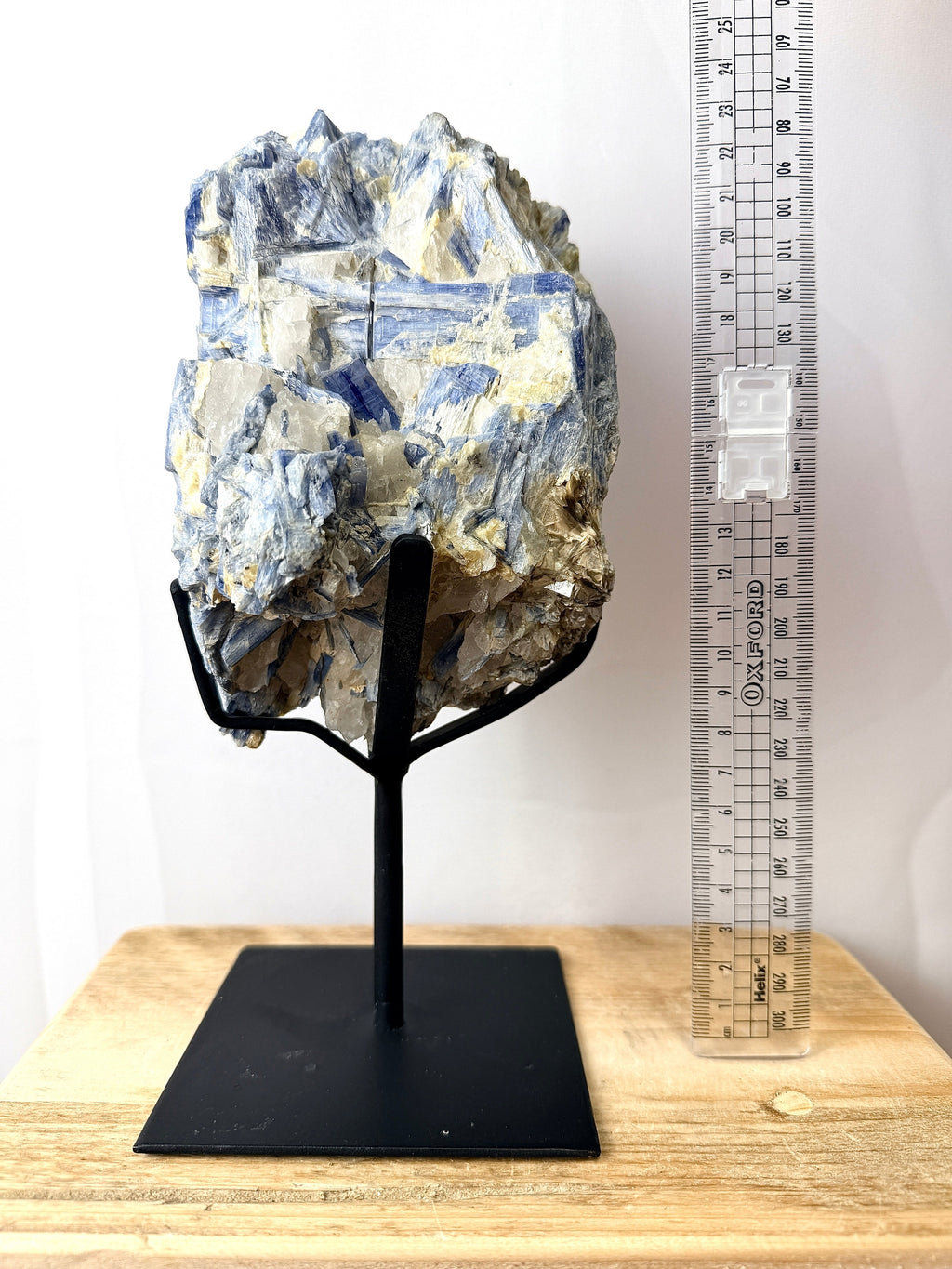 Blue Kyanite With Quartz On Metal Stand