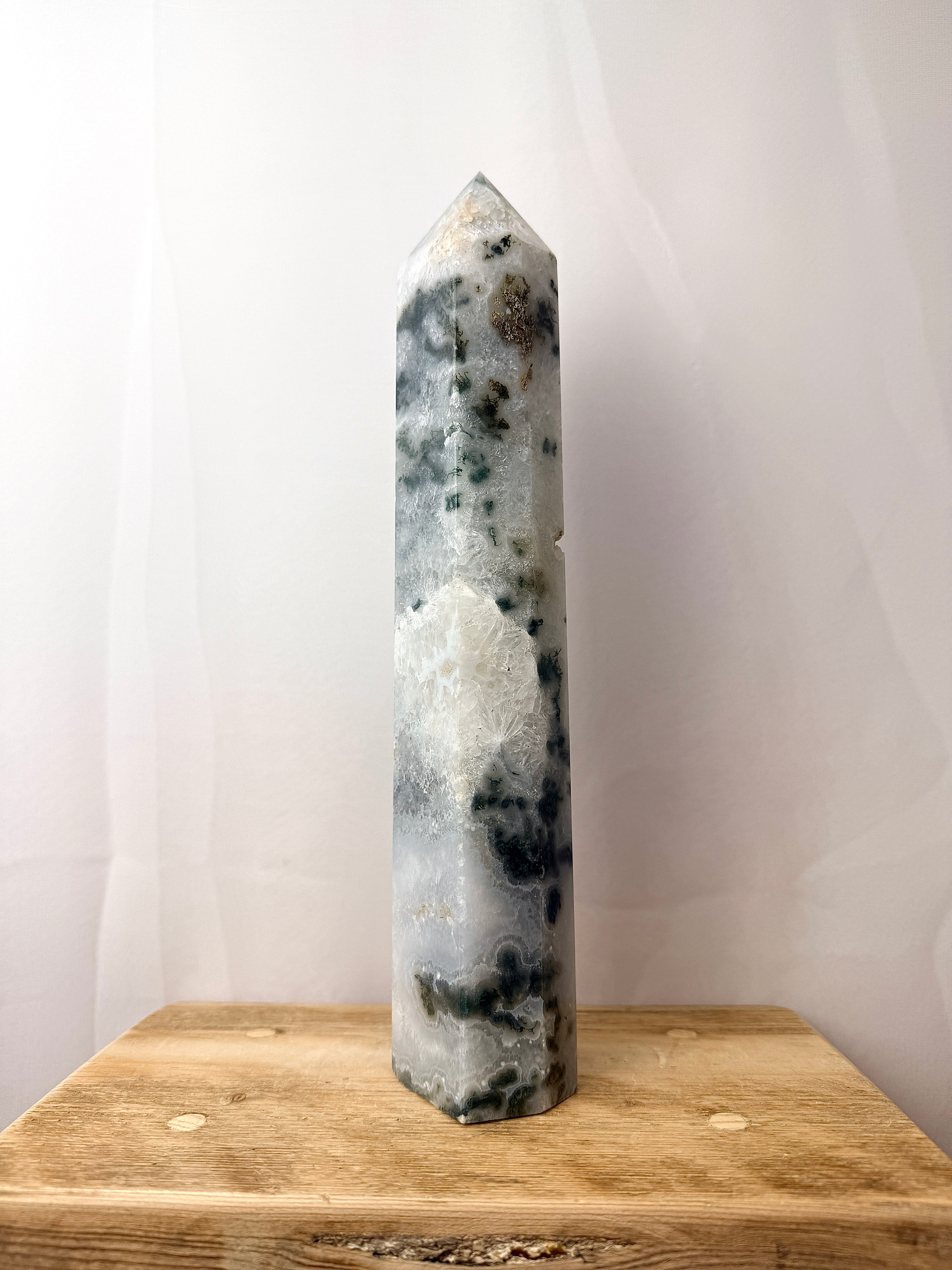 Large Moss Agate Tower (#1)