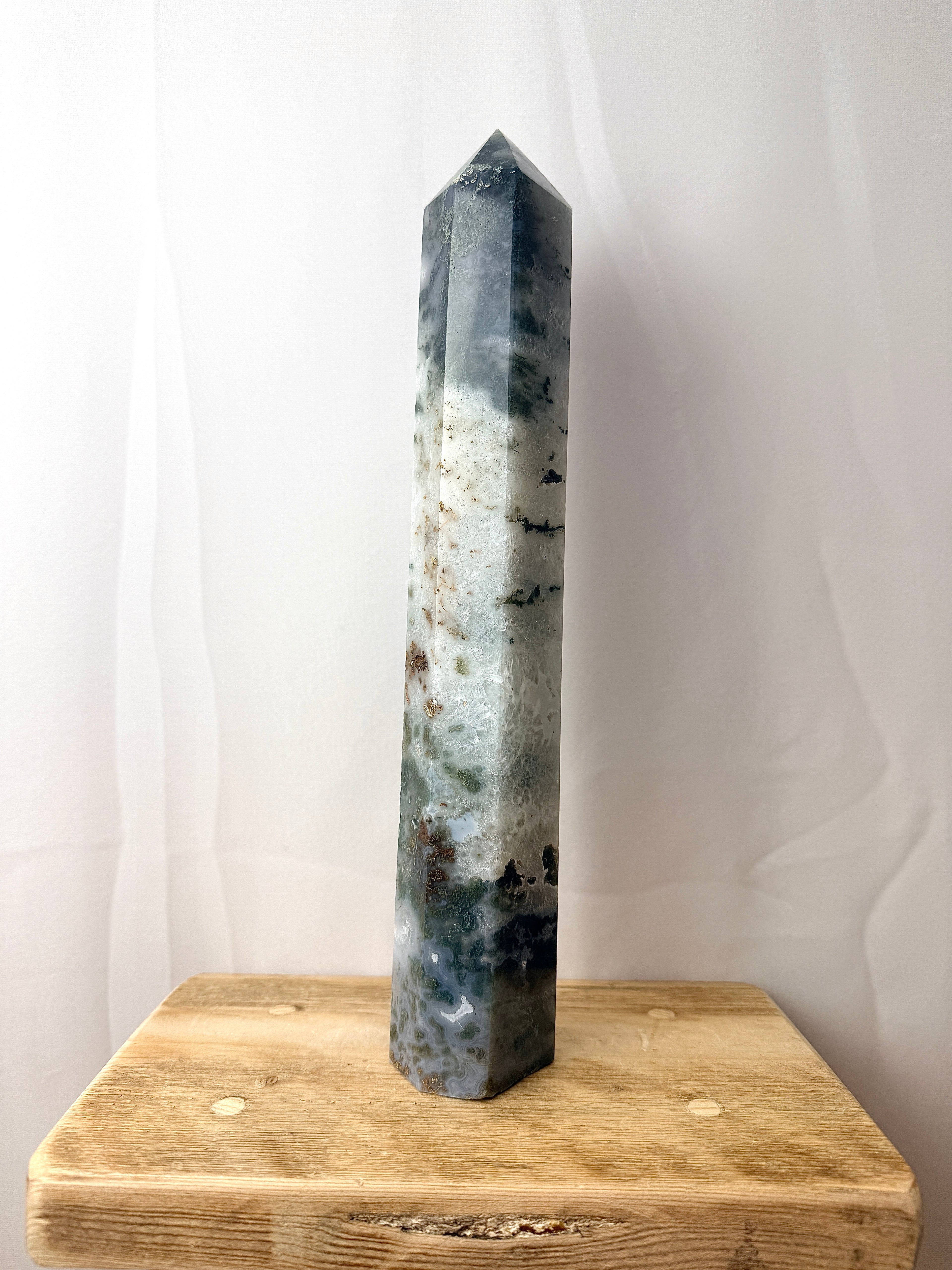 Large Moss Agate Tower (#2)
