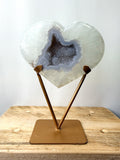 Grey Agate Heart On Gold Coloured Stand