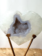 Grey Agate Heart On Gold Coloured Stand