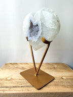 Grey Agate Heart On Gold Coloured Stand