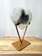 Grey Agate Heart On Gold Coloured Stand