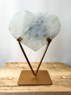 Grey Agate Heart On Gold Coloured Stand