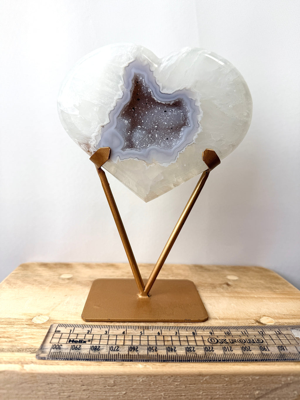 Grey Agate Heart On Gold Coloured Stand