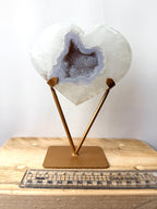 Grey Agate Heart On Gold Coloured Stand
