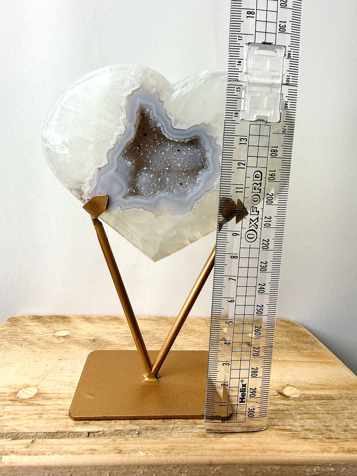 Grey Agate Heart On Gold Coloured Stand