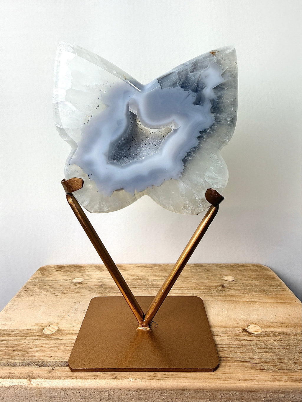 Grey Agate Butterfly On Gold Coloured Stand