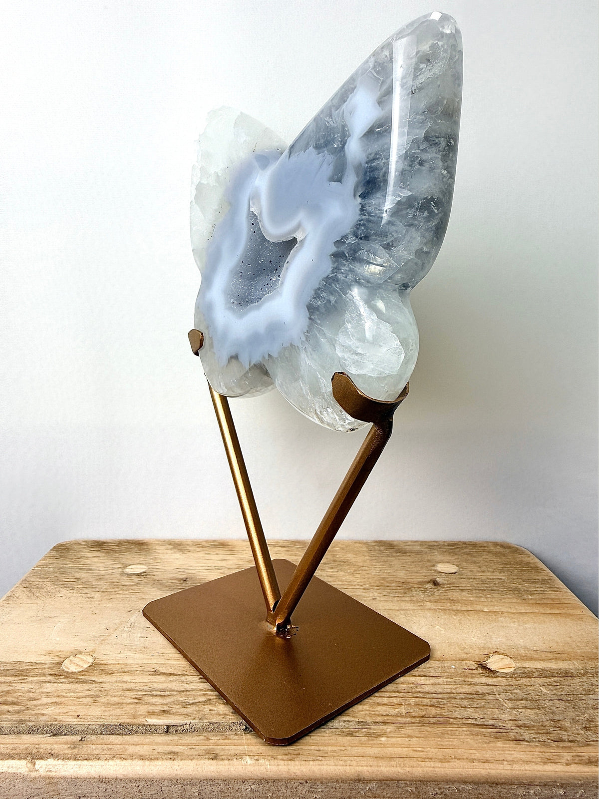 Grey Agate Butterfly On Gold Coloured Stand