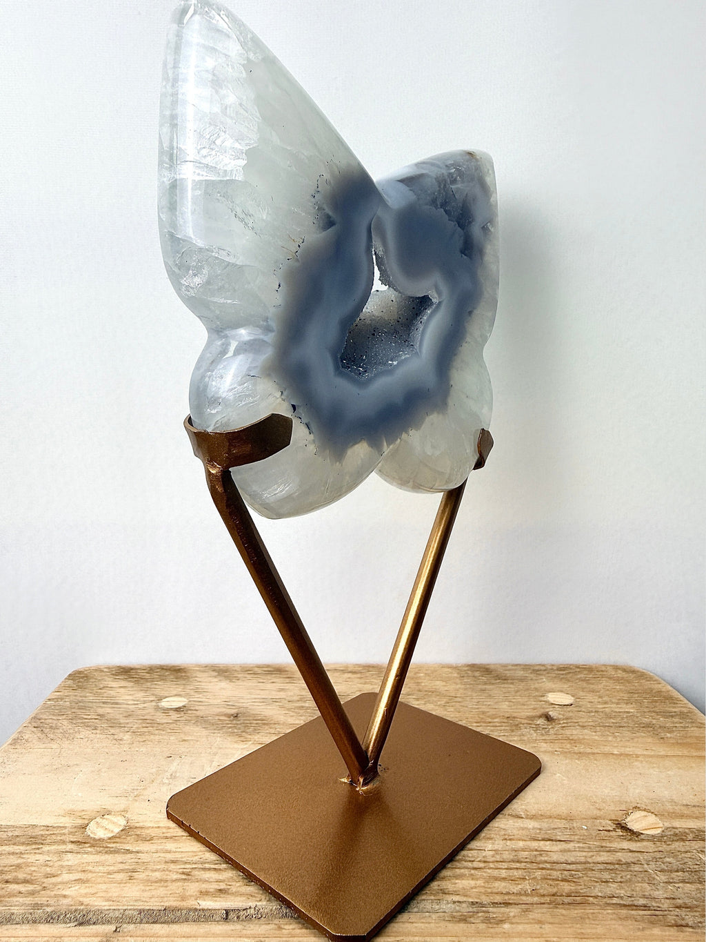 Grey Agate Butterfly On Gold Coloured Stand
