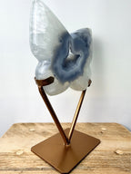 Grey Agate Butterfly On Gold Coloured Stand